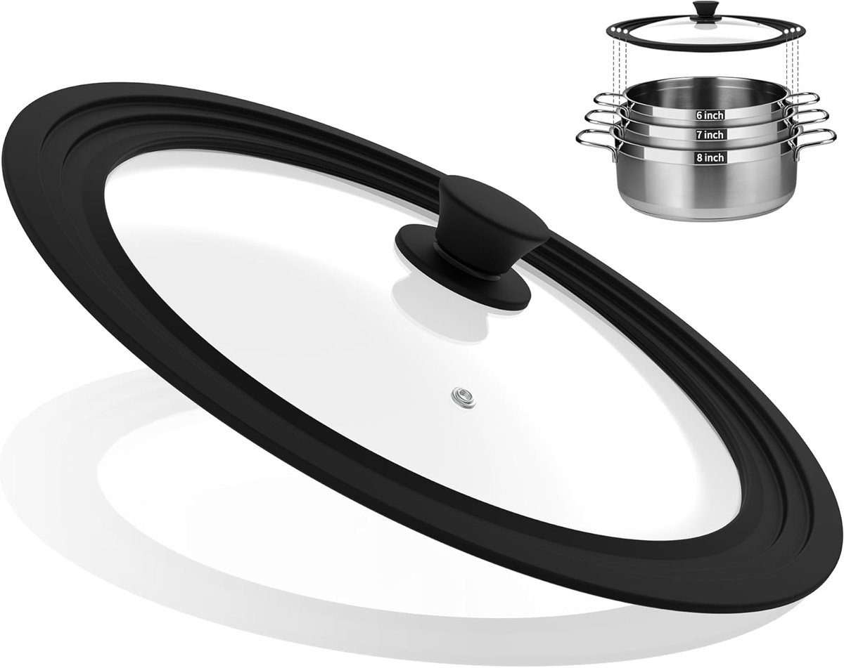Glazen Pan Deksel - Vervangend Deksel - Koken in Keuken - Universele Pasvorm - 20-26 cm - Zwart