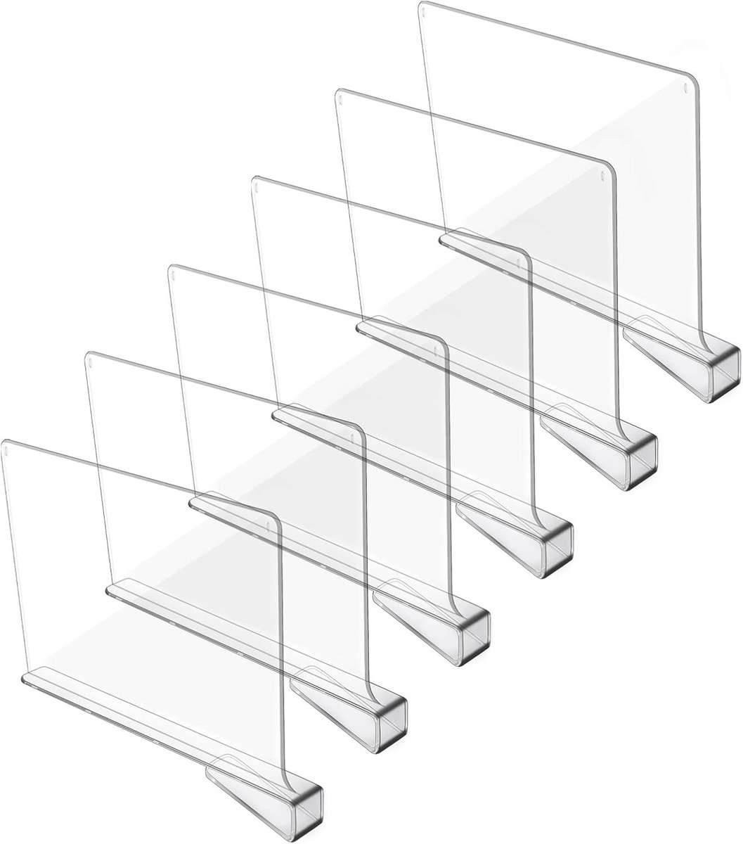 Acryl plank verdelers - kast organisatie voor boekplanken - organizer voor portemonnee en trui - ambachtelijke kamer organisatoren - voor slaapkamer keuken - kantoor kasten badkamer - 6 stuks