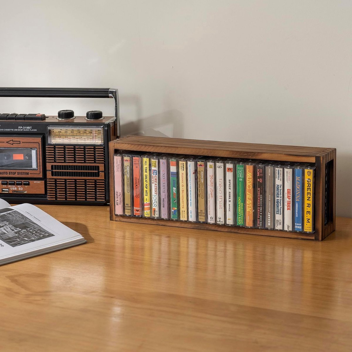 Cassette Opberger - Lint Opslag - Bureau Organisatie - Massief Hout - 42x15x7.5cm - Geroosterd