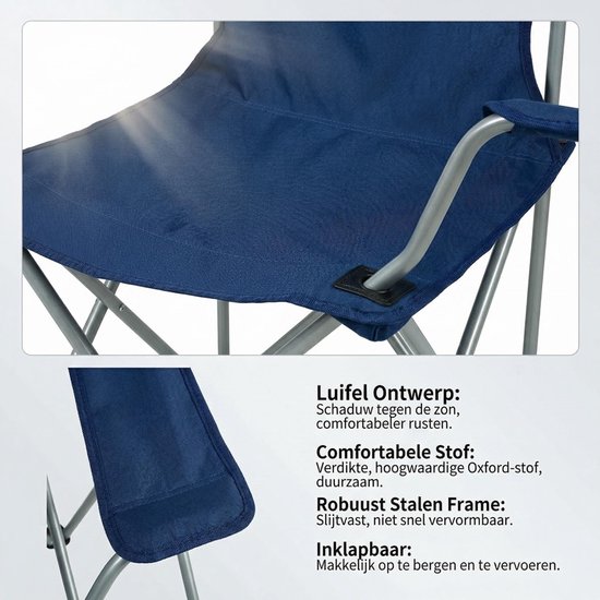 Opvouwbare Campingstoel met Zonnedak - Lichtgewicht Strandstoel met Bekerhouder - Draagbare Vouwstoel - 120 kg Belastbaar - Ideaal voor Strand, Camping & Tuin van Merkloos — afbeelding 5