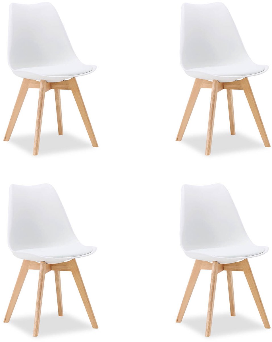 Homestyle4u Eetkamerstoelen - Set van 4 - Wit - Hout en Kunststof