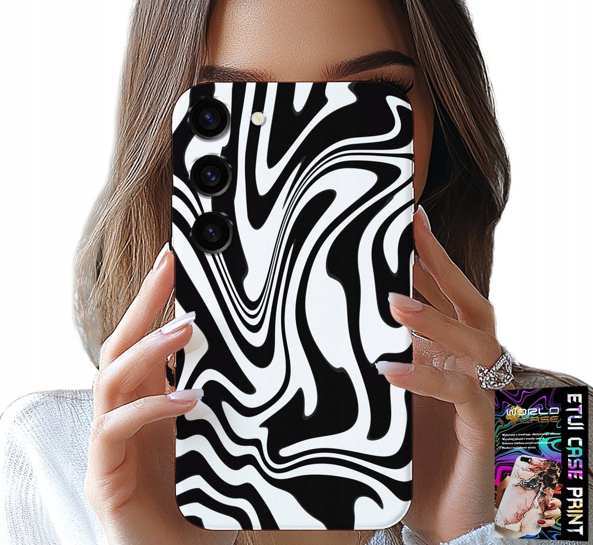 HOESJE VOOR SAMSUNG GALAXY S23 - ZWART-WIT ABSTRACTIE + HART GLAS