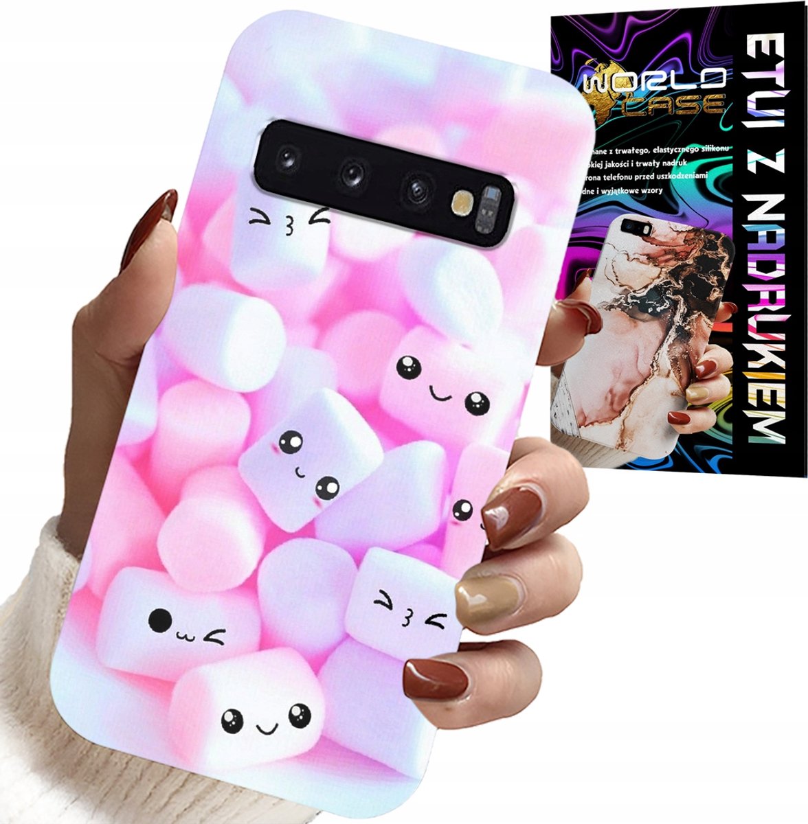 HOESJE VOOR SAMSUNG GALAXY S10 PLUS - PATROON 'Sweet Marshmallow', VOORKANT, ACHTERKANT