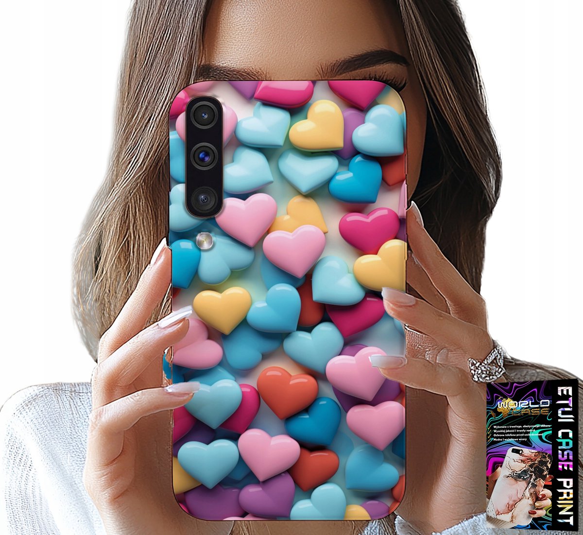 HOESJE VOOR SAMSUNG A50 / A30S - KLEURRIJKE HARTJES, MOGELIJKHEID TOT PERSONALISATIE