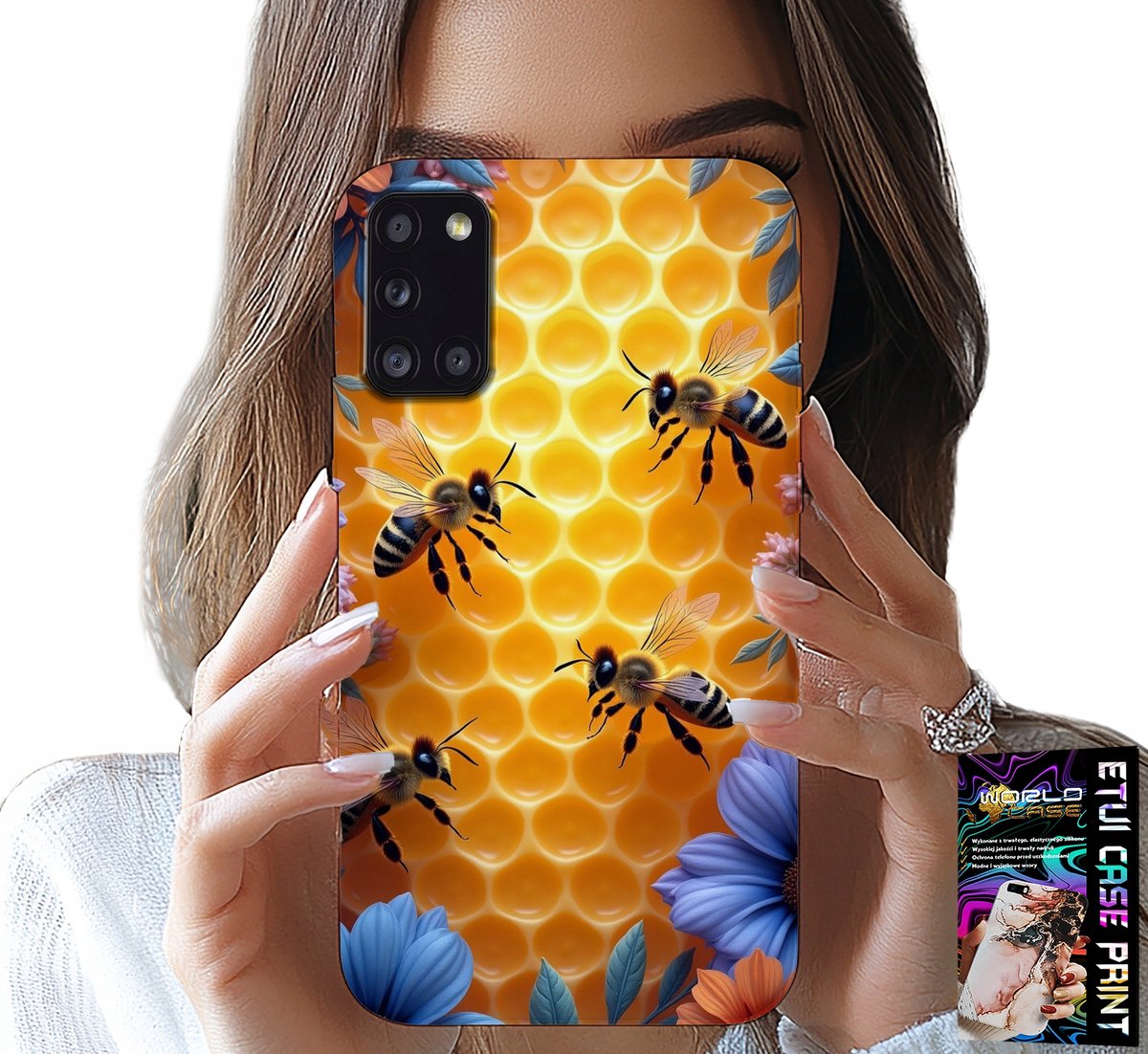 HOESJE VOOR SAMSUNG GALAXY A31 - ACHTERKANT MET BIJENKORF EN HONINGRAAT