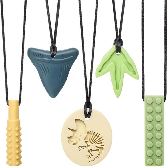 CLDY Set sensorische bijtringen voor kinderen, bijtketting voor jongens, kauwketting, kauwsieraad voor autistische - ADHD, therapeutische ketting, siliconen bijtringen om mee te gooien - 5 stuks van Merkloos — afbeelding 2