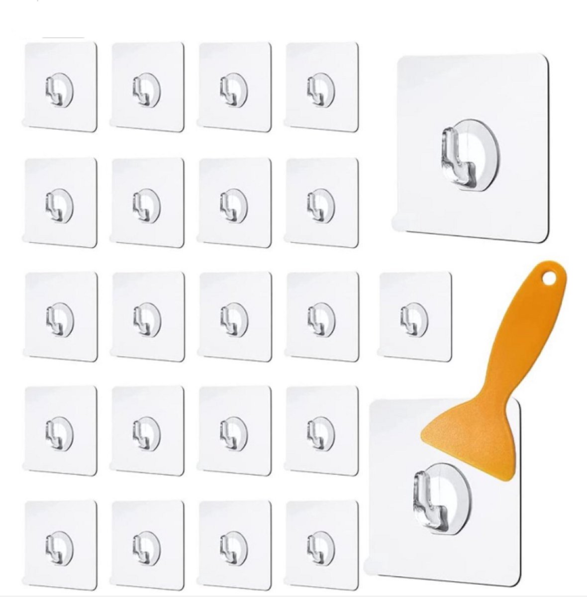 TuseRxln 30 Stuks Transparante Acryl Zelfklevende Haken met Schraper - Sterke Muurhaken voor Keuken en Badkamer (Geen Boren)