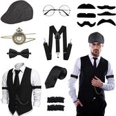 Peaky Blinders Kostuum - Carnavalskostuum - Retro 1920er Jaren Stijl Met Vest En Hosenträger - 1 Stuk - Unisex Voor Volwassenen Zwart - L