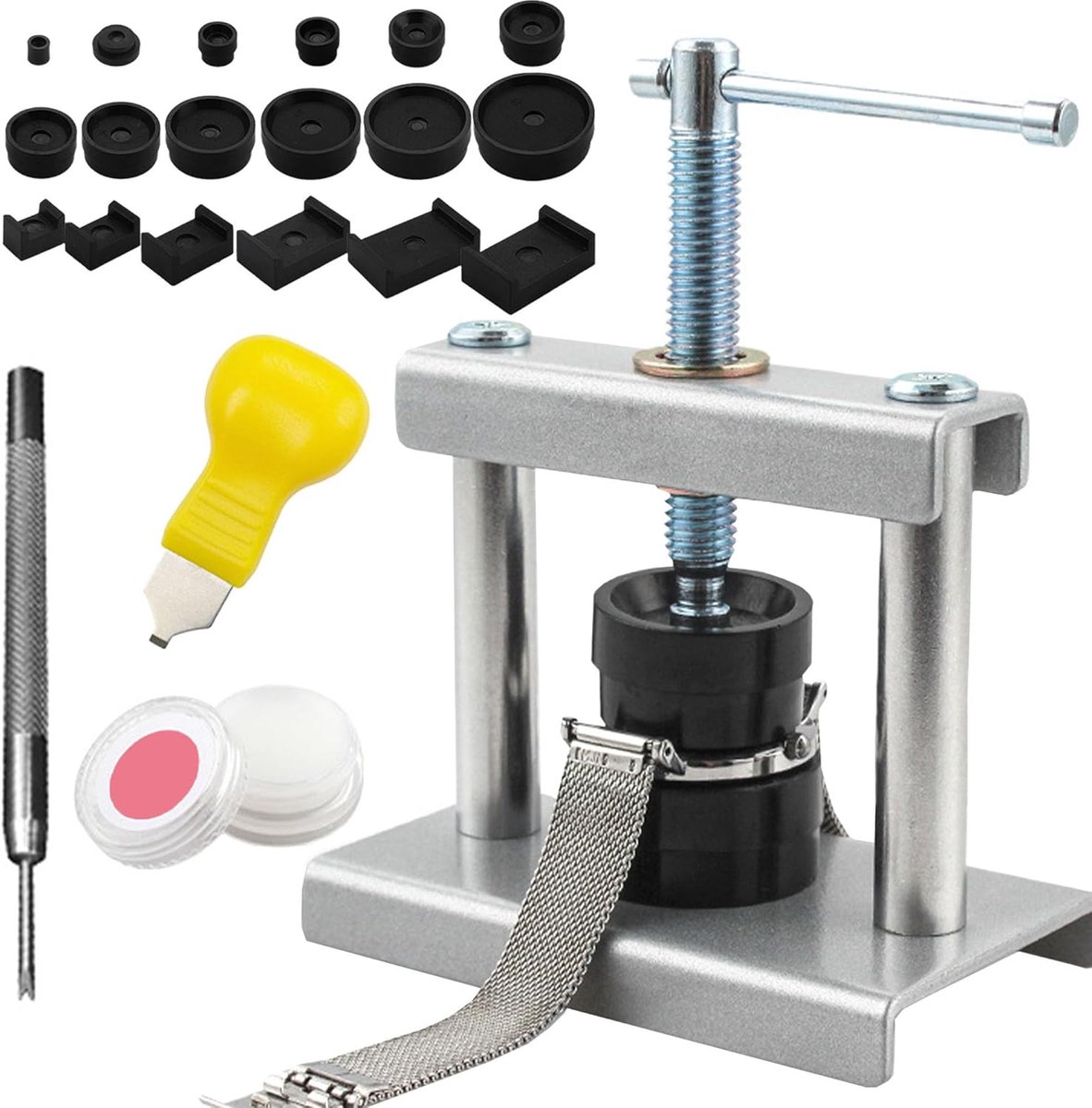 Press Tool Set - Watch Repair Tool Set with 18 Dies - Battery Replacement for Snap Off-On Watch Back Cover - Repair Kit for Watches with Pry Opening