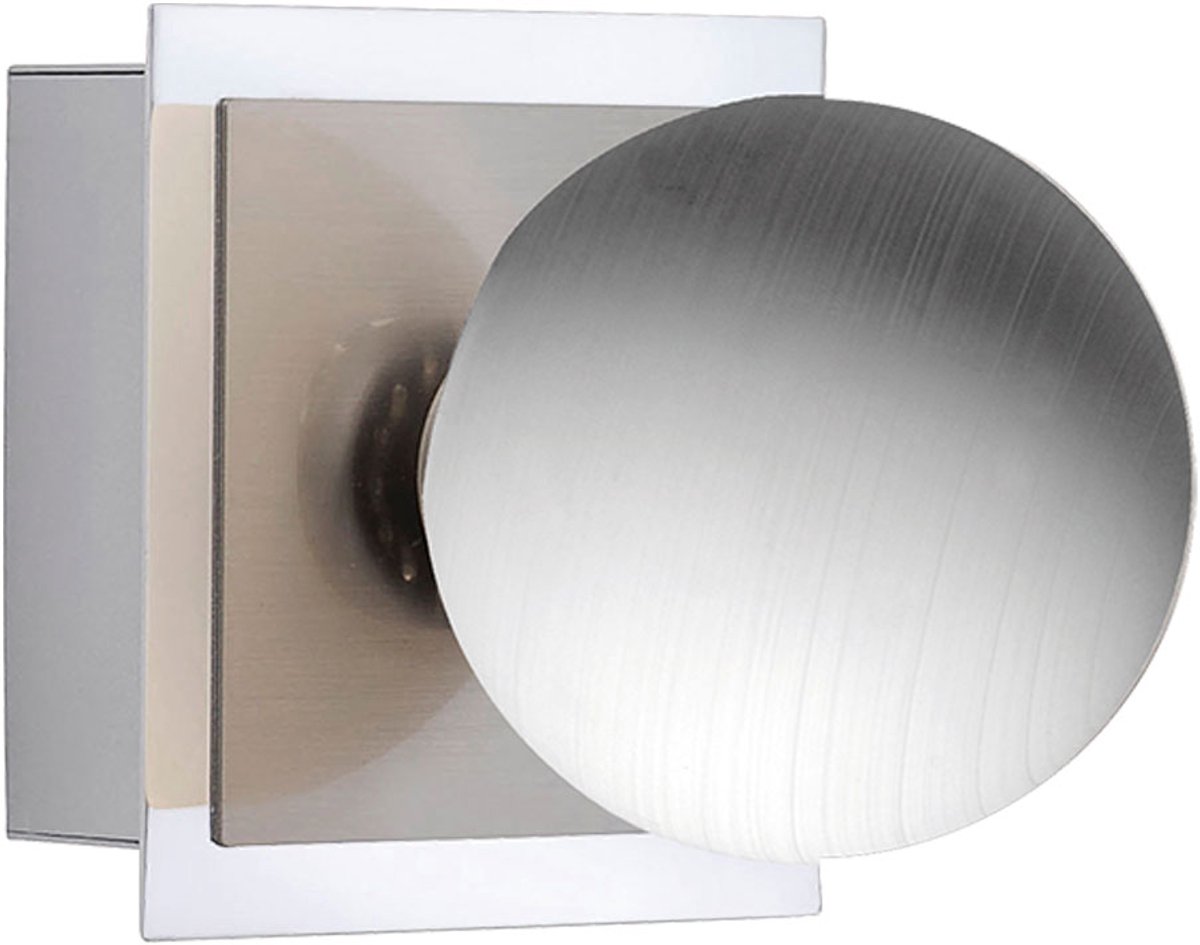 Wandlamp globe wandlamp glazen globe wandlamp wand binnen, metalen glazen globe wit opaal gewipt, 1x LED 3,8 watt 340 lumen warm wit, HxLxB 12x10x10 cm