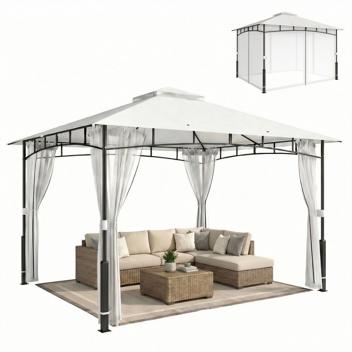 Outsunny Gazebo-Metaal, Polyester-360L x 300B x 275H cm-Zwart