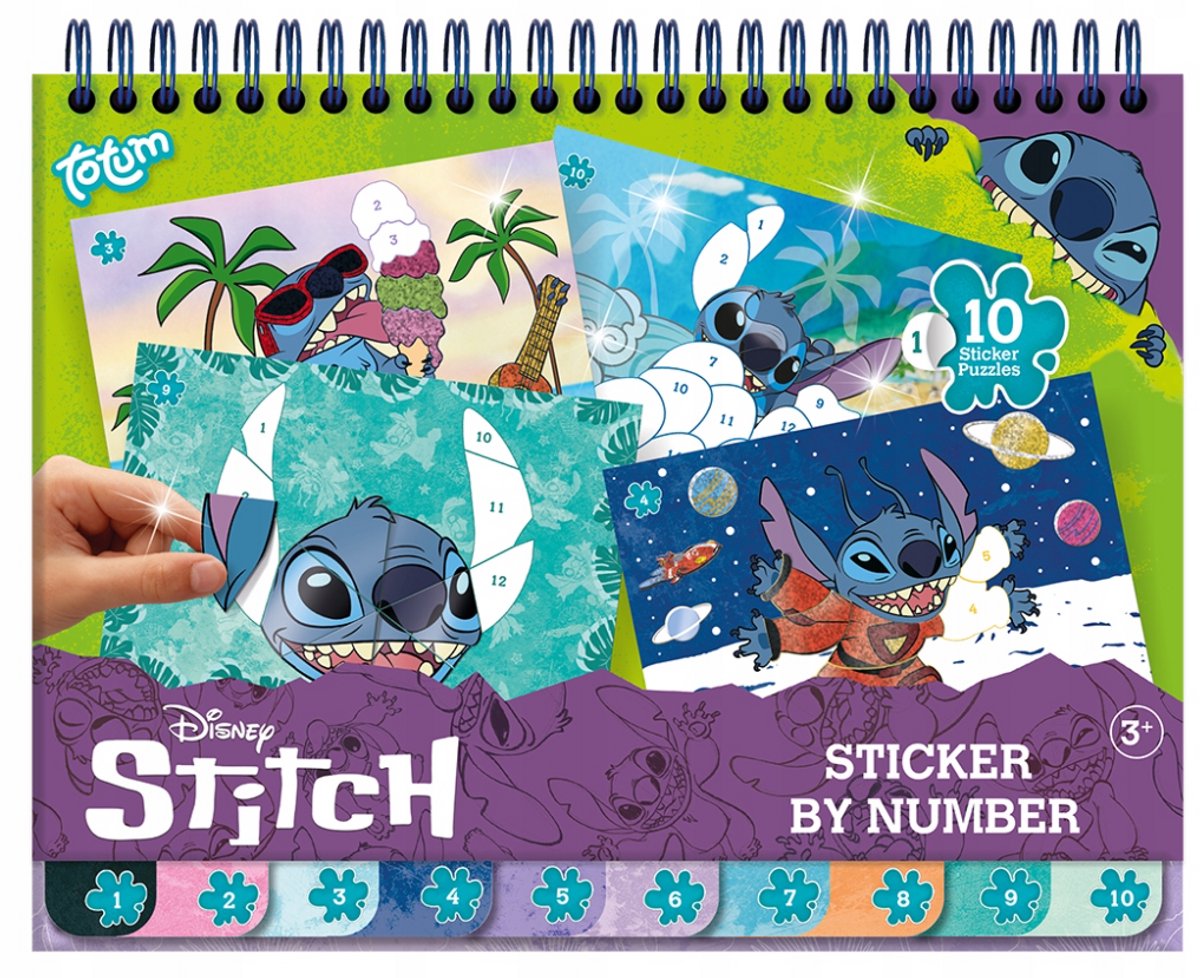Disney Stitch sticker puzzelboek vakantieboek Totum - doeboek stickeren op nummer | educatief speelgoed meisjes en jongens vanaf 3 jaar sticker by number 25-delig cadeautip — afbeelding 12