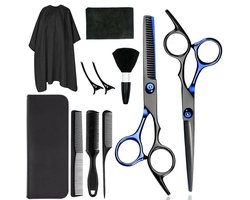 Kappersset 11-delig - Professioneel Kappersschaar Set - RVS Uitdunningschaar - Kammen, Spelden, Kappencape - Startset voor Kappers - Voor Dames, Heren & Kinderen - Zwart