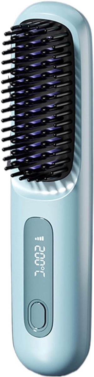 Stijltang borstel - compacte haarborstel voor glad en verzorgd haar - snel opwarmen - blauw - 20 x 4,5 x 3 cm - ABS voor reizen, pony en kort haar
