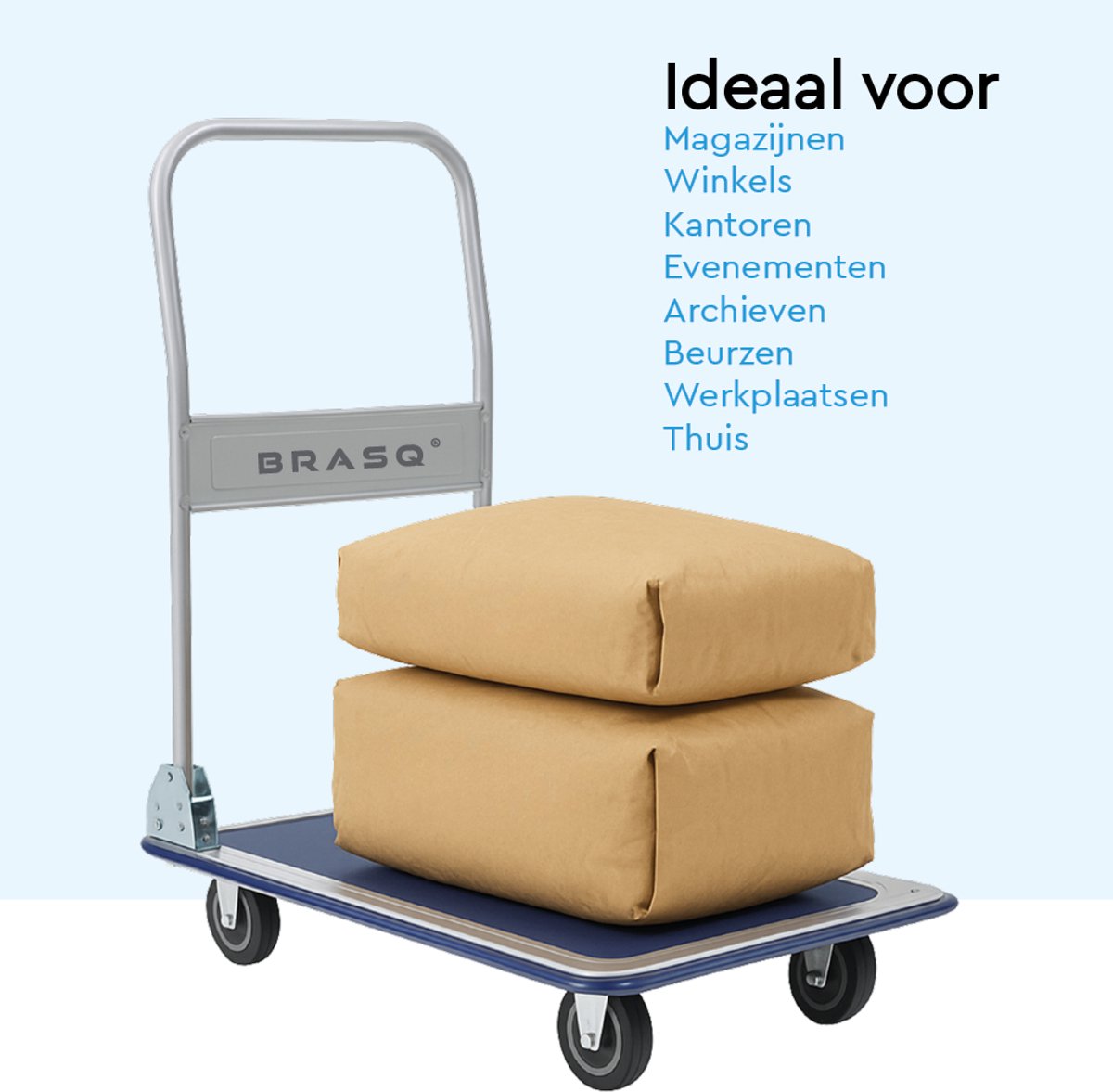 BRASQ Plateauwagen Inklapbaar - Draagvermogen 300 KG - Transportkar - Transportwagen - Magazijnwagen - Platformwagen – foto 4