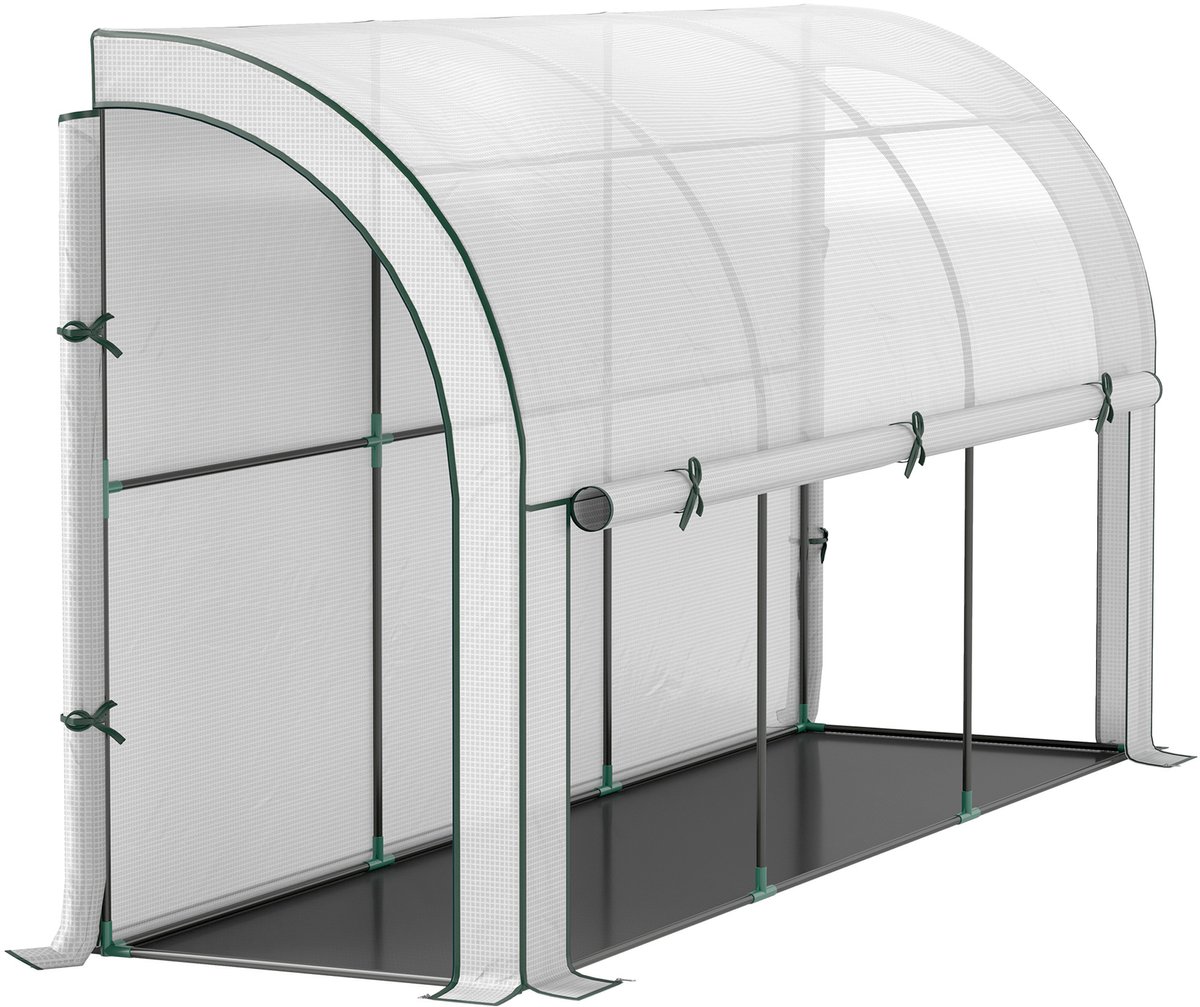 Anlehnkas Groot - Muur Kas 3 Meter - 300x80x157 cm - Met Roldoor Onkruidwerend - Voor Groenteteelt - Wit
