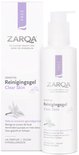 ZARQA Clear Skin reinigingsgel in een witte pompflacon met paarse accenten. Op de voorkant staat een witte bloem.