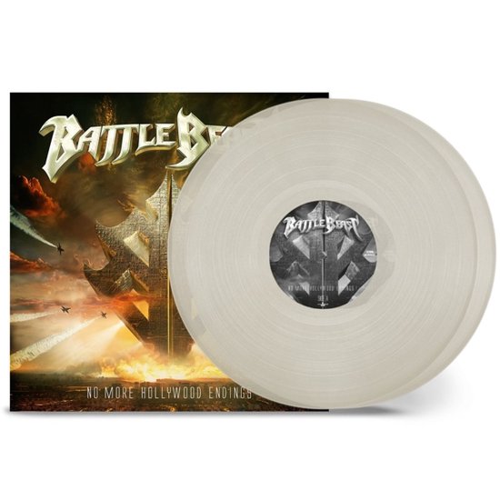 Battle Beast 'No More Hollywood Endings' elpee, helder vinyl met bandlogo op label.