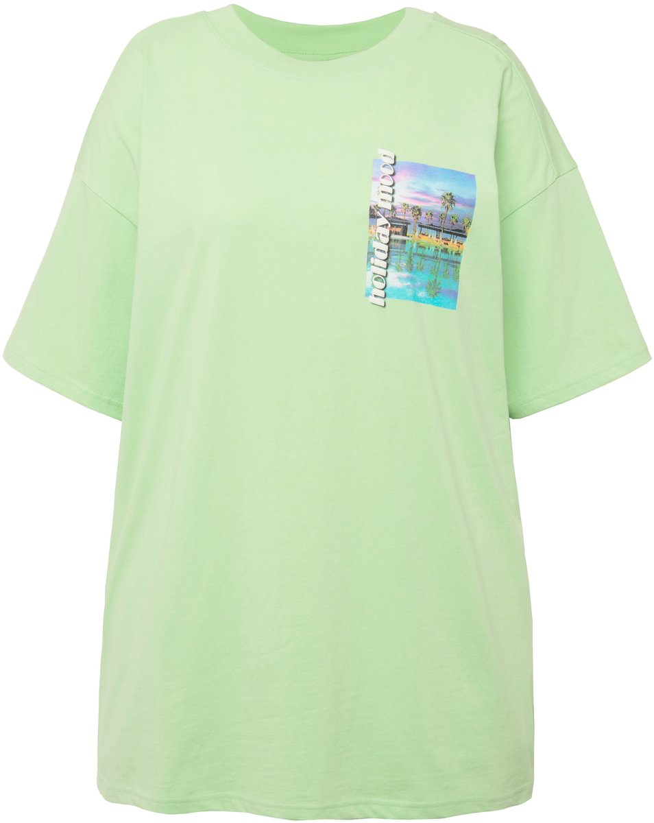 Studio Untold - Dames - Oversized shirt palmprints ronde hals halve mouwen - Heldergroen - Maat M