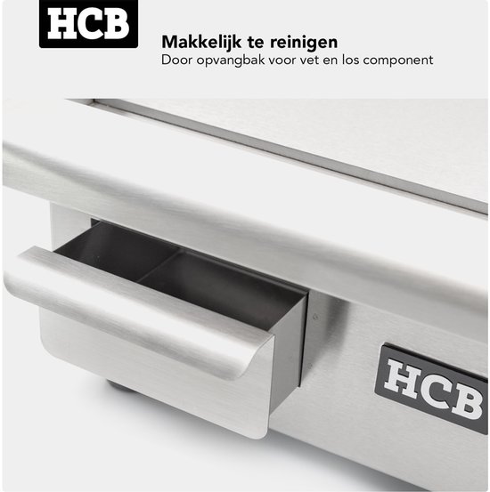 HCB® - Professionele Horeca Bakplaat - 1/2 geribbeld - 230V - RVS / INOX - Electrisch Grill apparaat - 47.5x55x22 cm (DxBxH) - 23 kg - 2569 — afbeelding 3