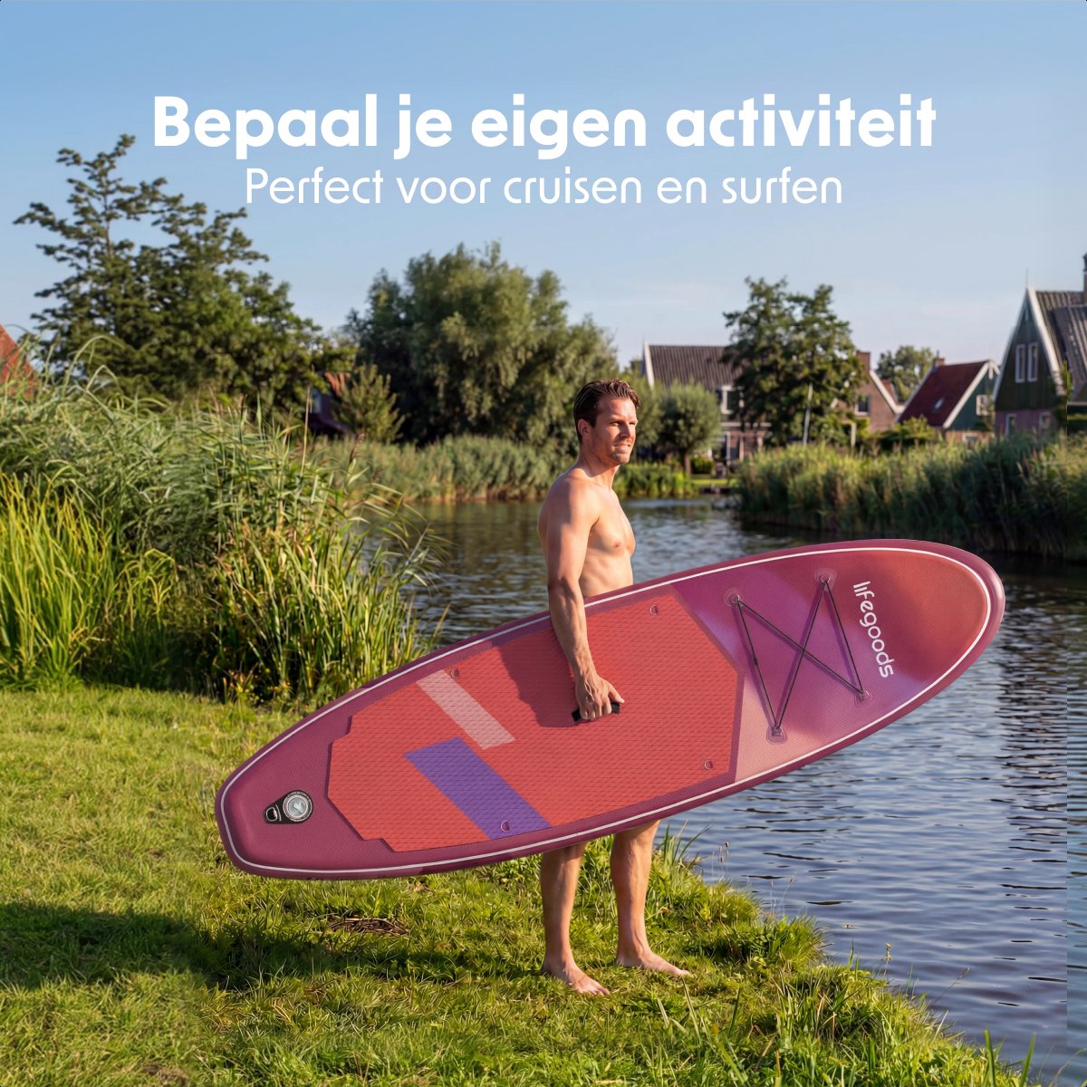 LifeGoods SUP Board Allround Compact - 120 KG Draagkracht - 300 x 76 cm - Opblaasbaar - Compleet SUP pakket - Rood/Lila – foto 3