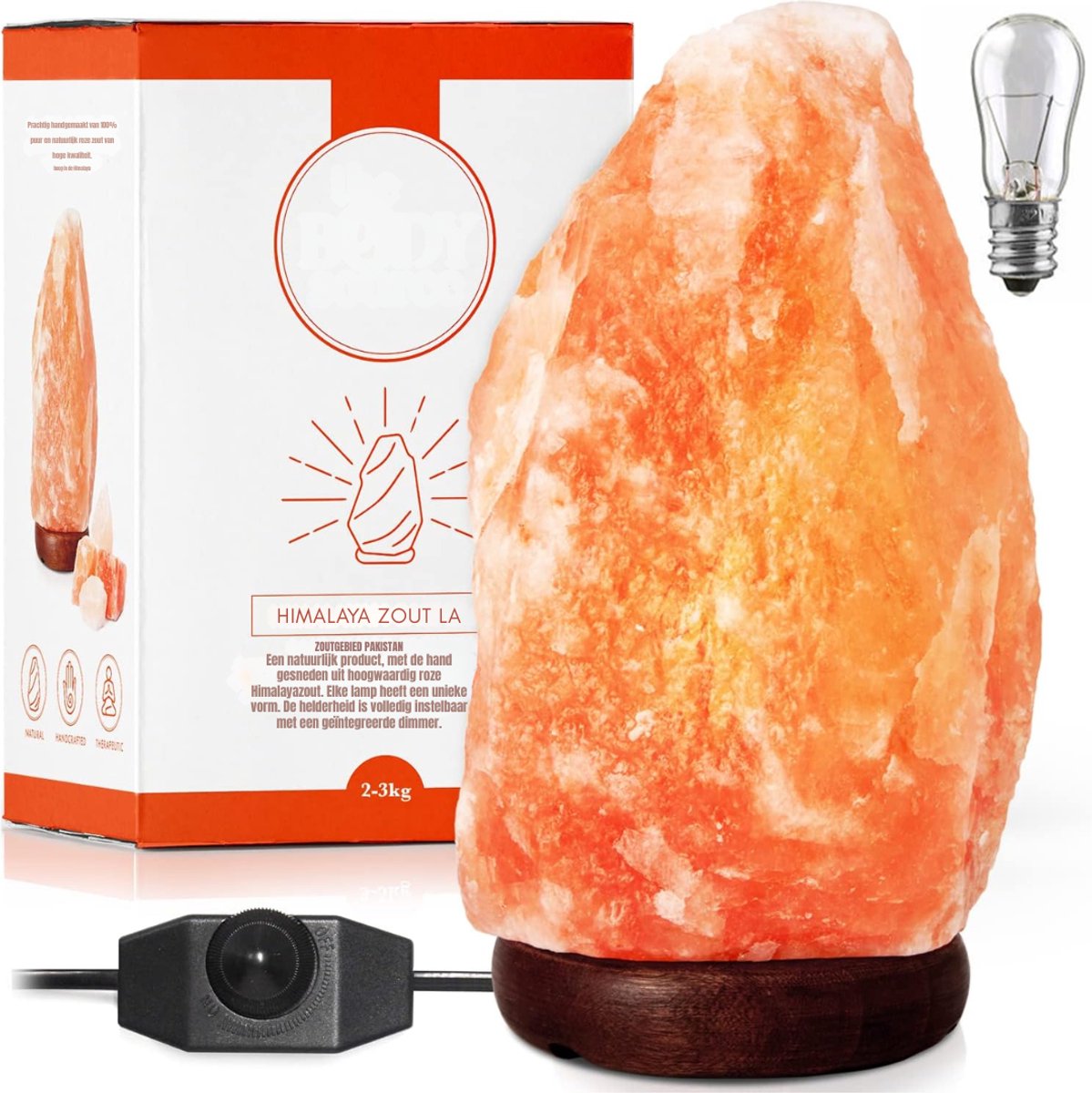 AMA® Zoutlamp - Zoutsteenlamp - Nachtlampje - 6 KG - Inclusief 2 Lampen - 17x17x30cm - Roze