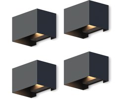 Calex LED Wandlamp Venice - 4 Stuks - Rechthoek - Zwart - LED Up & Down - Verstelbare Stralingshoek - 7W - Tuinverlichting - Voor Binnen en Buiten