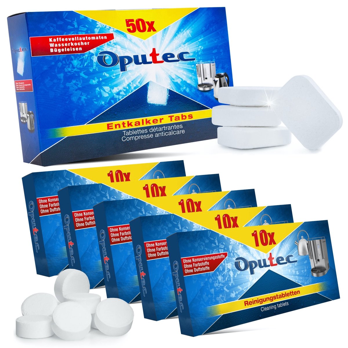 Oputec onderhoudsset – 50 stuks ontkalkingstabletten + 50 stuks reinigingstabletten – koffiemachine & espressomachine – geschikt voor Jura, Siemens, Philips, Miele, Delonghi, Senseo en meer
