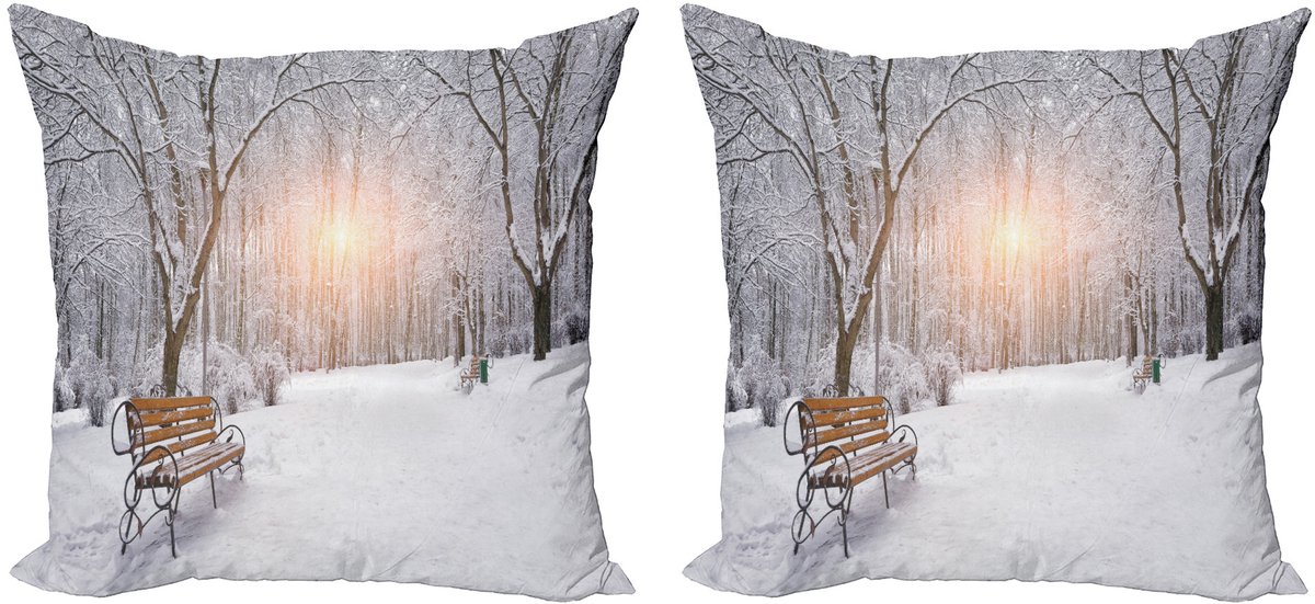 ABAKUHAUS Winterkussenhoesset (2 stuks), City Park Sunset Forest, 40 cm, Umber White Orange Umber Wit Oranje