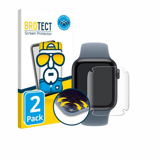 BROTECT screenprotector voor Apple Watch SE 3 (40 mm), 2 stuks. De folies liggen op een Apple Watch.