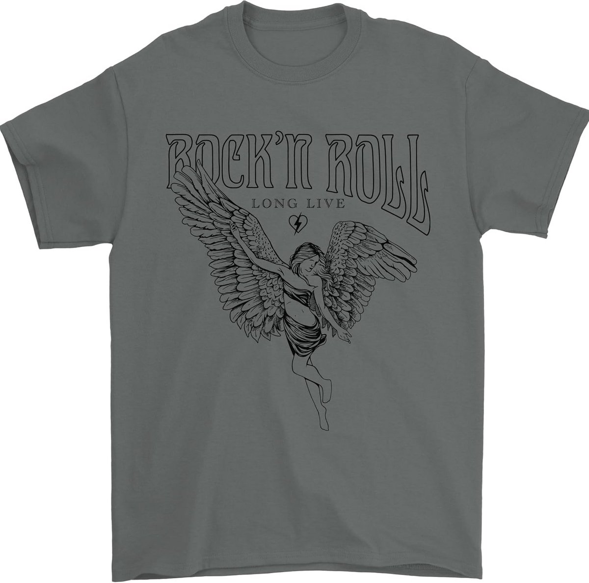 Heren T-Shirt Zwart 100% Katoen Rock 'n Roll Engel Print