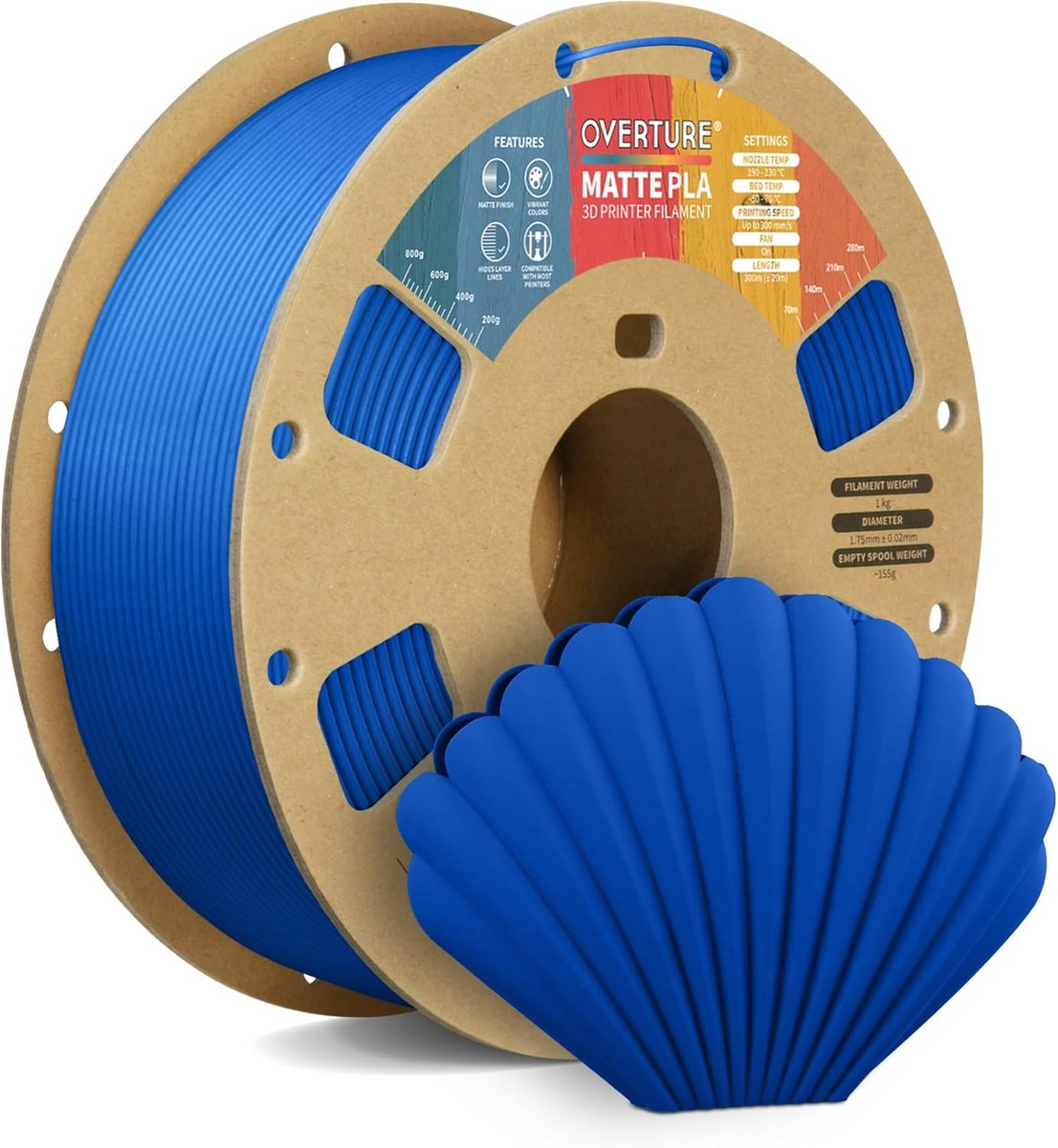 Mat PLA 3D Printer Draad 1.75mm Blauw 1kg Kartonnen Spoel Hoge Precisie