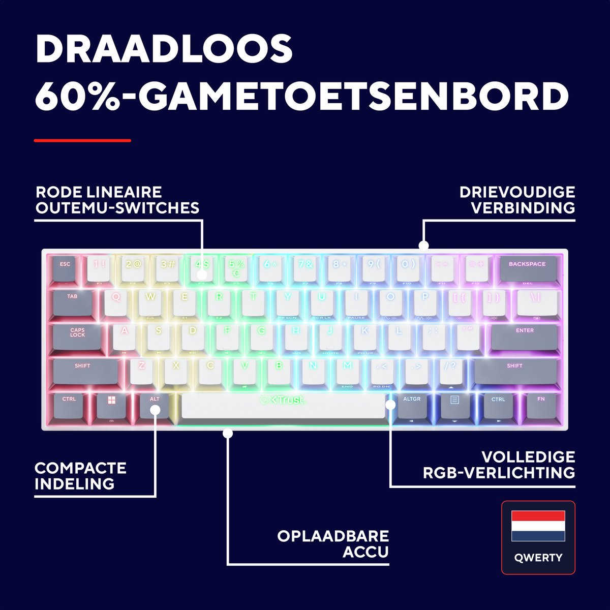 Trust GXT 873 Acira - Draadloos Gaming Toetsenbord thumbnail 5