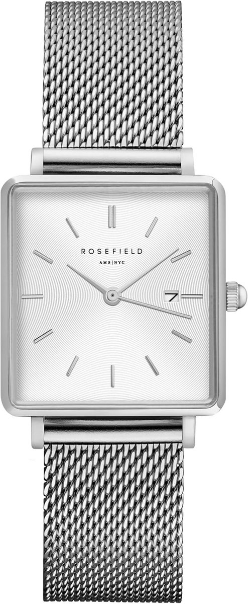 Dameshorloge Roségoudkleurig Vierkant Glas 24 mm Roestvrijstaal Mesh Band