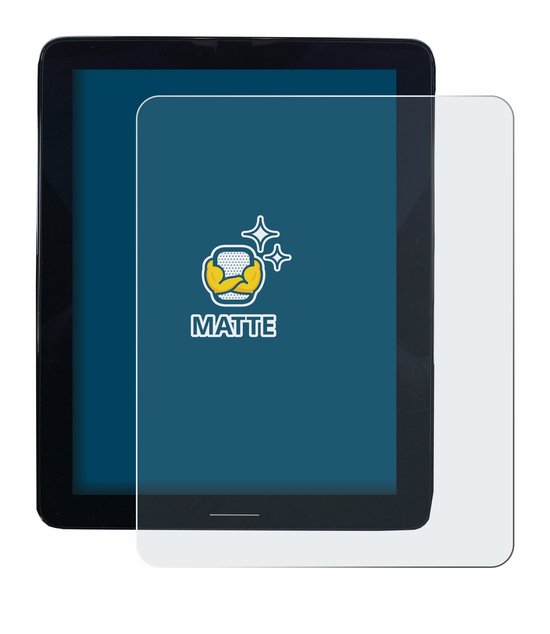 Tablet met een matte screenprotector en het BROTECT 'MATTE' logo erop.