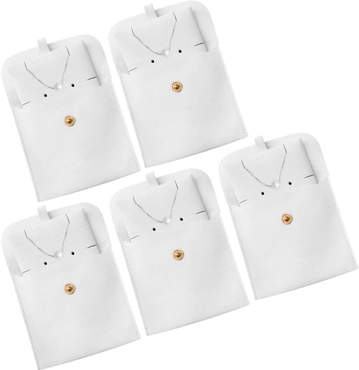 5 Stuks Sieraden Opbergzakjes met Drukknoop - Microvezel Reisetui voor Kettingen en Oorbellen