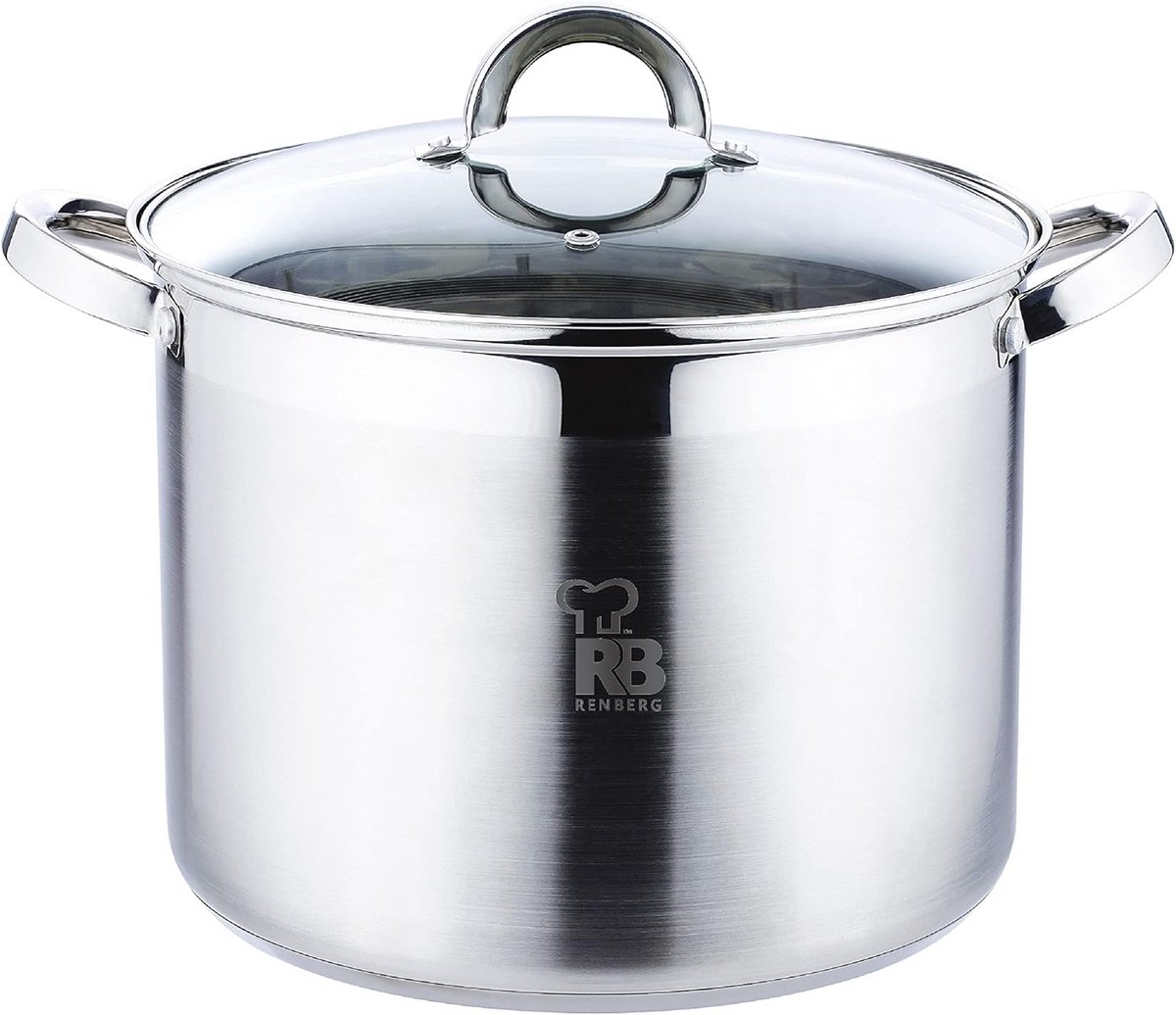 Grote Roestvrijstalen Kookpan met Glazen Deksel (26x19 cm, 9,5L) - Geschikt voor Inductie
