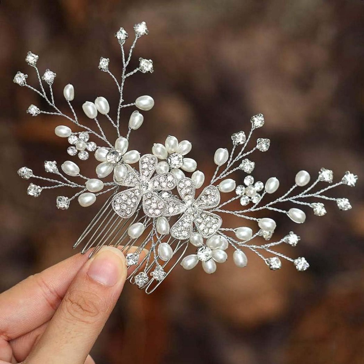 Haarkam Bruiloft Parel Bloemen Zilveren Bruids Haaraccessoire voor Dames en Meisjes