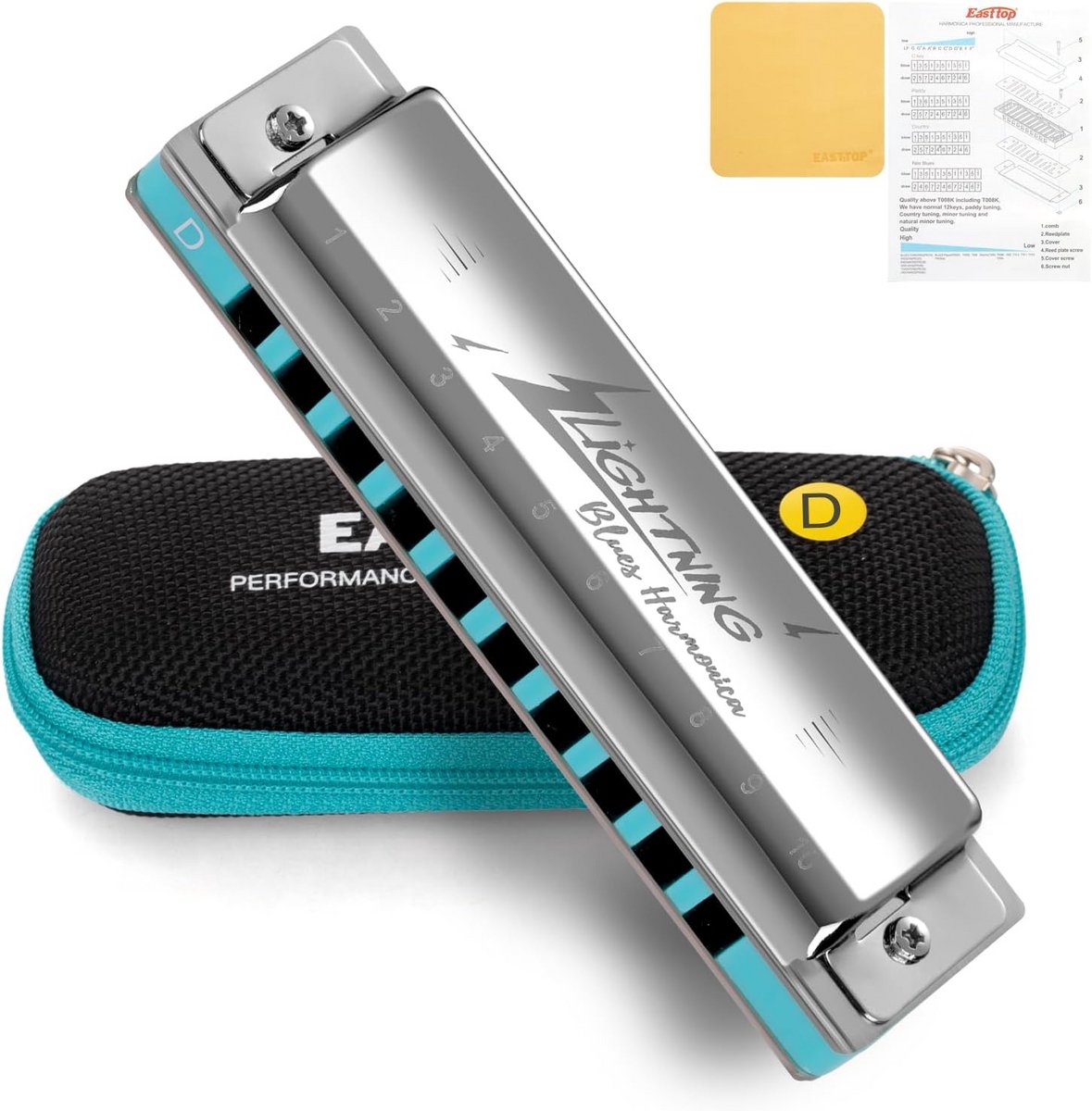 Diatonische Blues Mondharmonica in Toonsoort D, 10 Gaten