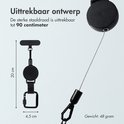 Zwarte intrekbare telefoonkabel met een stalen kabel tot 90 cm. Afmetingen van de kabel zijn 20x4,5 cm. Gewicht is 48 gram.
