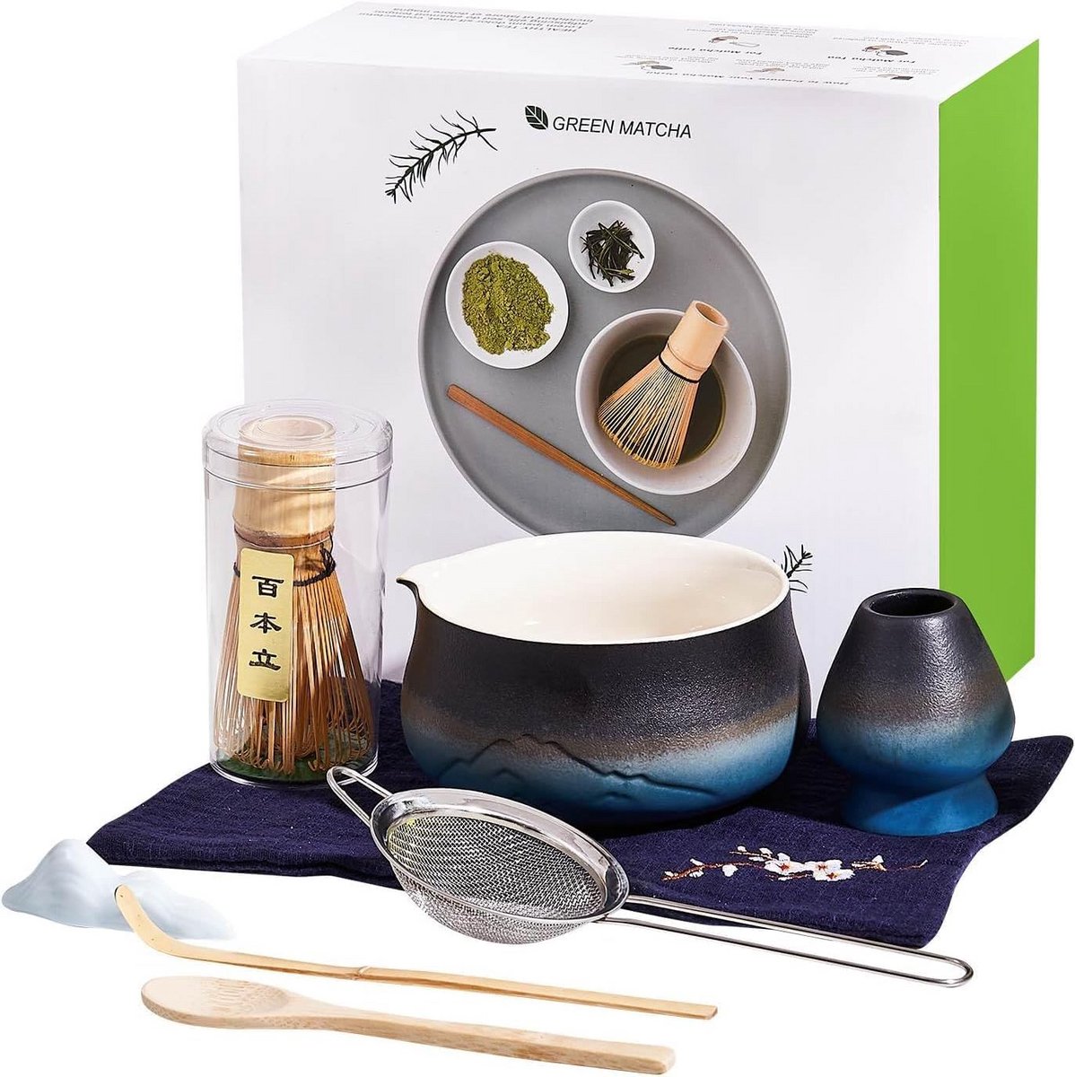 Complete Matcha Set 8-delig: Bamboe Klopper, Kom met Schenktuit, Zeef & Accessoires
