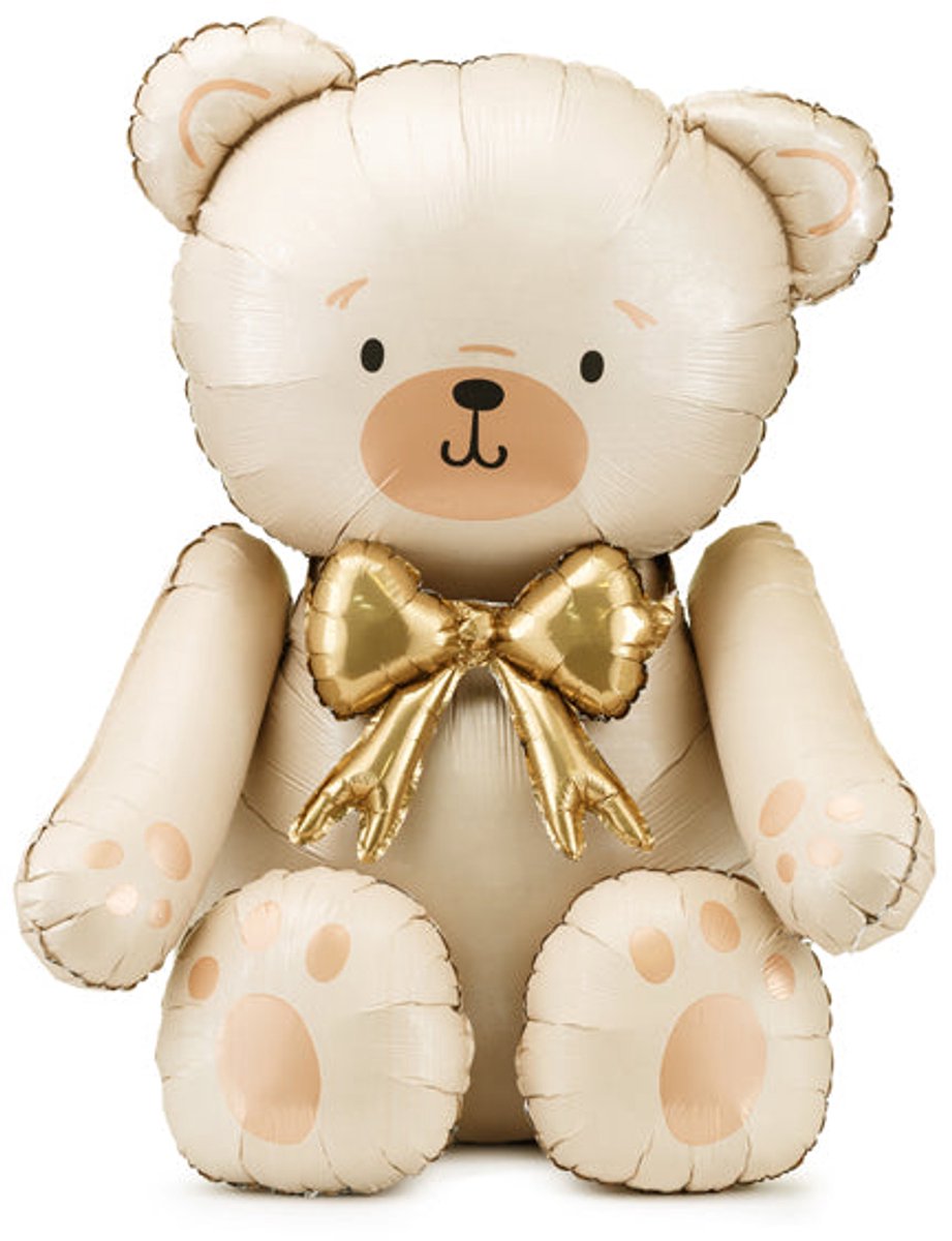 Staande Folieballon Teddybeer Creme Goud (75x84cm)