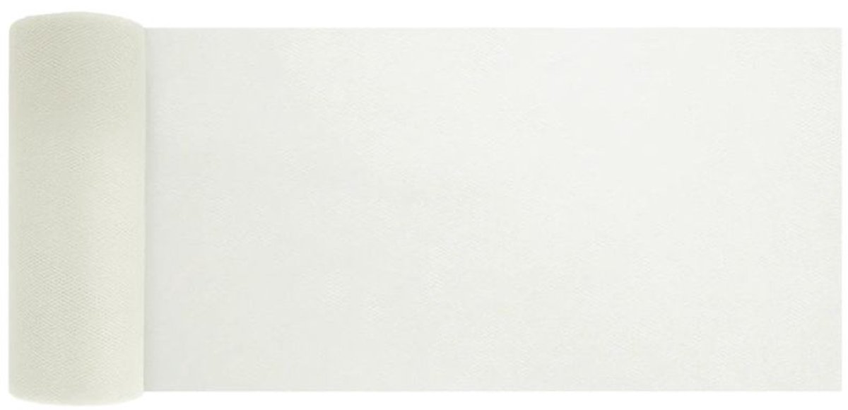 Smalle tule rol tafelloper in crème 15cm x 9m
