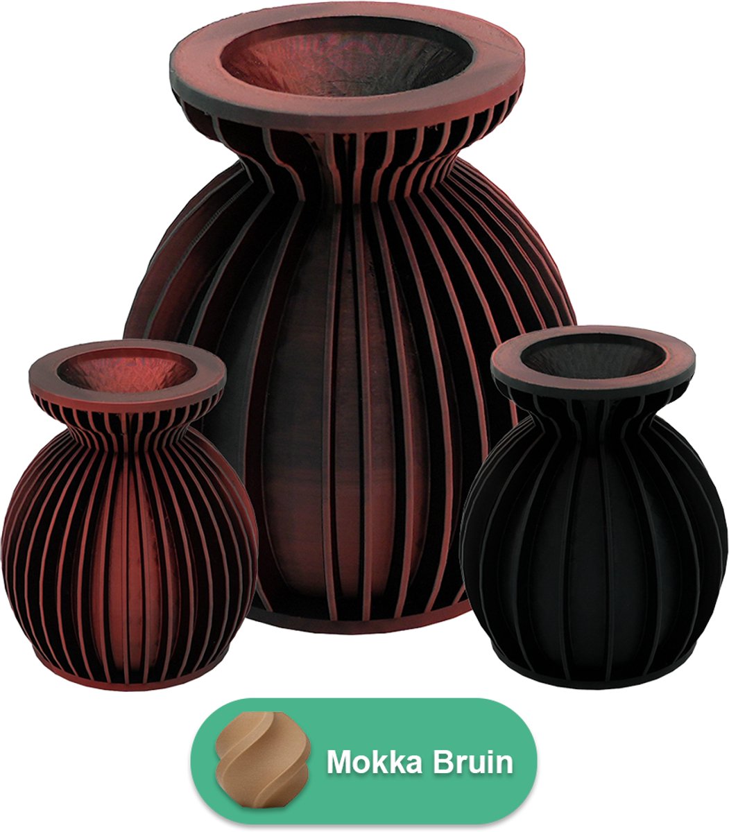 Lovora Elin moderne vaas – Decoratieve vaas - Mokka Bruin - 3d geprinte vaas – geschikt voor droogbloemen - 20CM