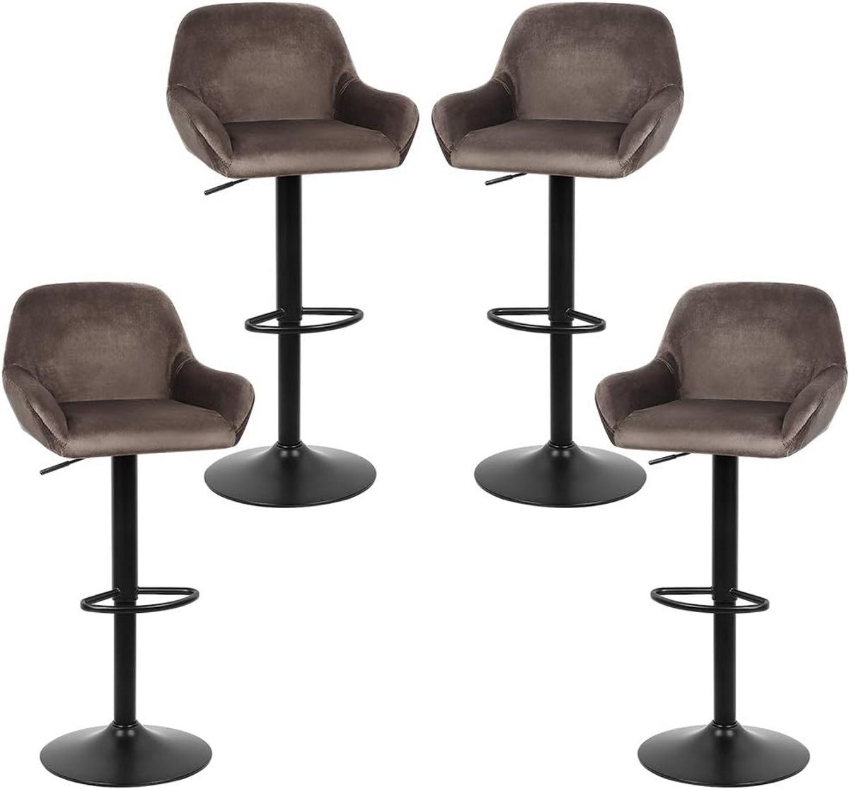 Set van 4 Draaibare Barstoelen Fluweel Hoog Keukenkrukken met Voetensteun