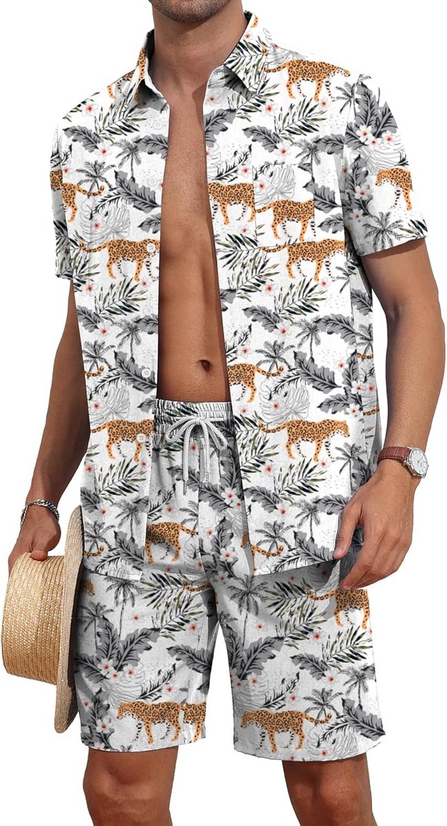 Heren Hawaiishirt en Shorts Set Korte Mouw Strandpak Zomer