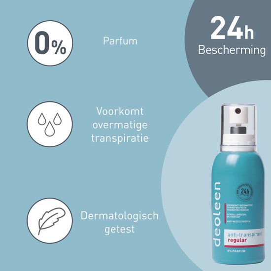 Deoleen Anti-transpirant - Pompspray Regular - Voorkomt overmatige transpiratie en transpiratiegeur - 48 uur effectief - 0% parfum - Dermatologisch getest - Deodorant - 75 ml