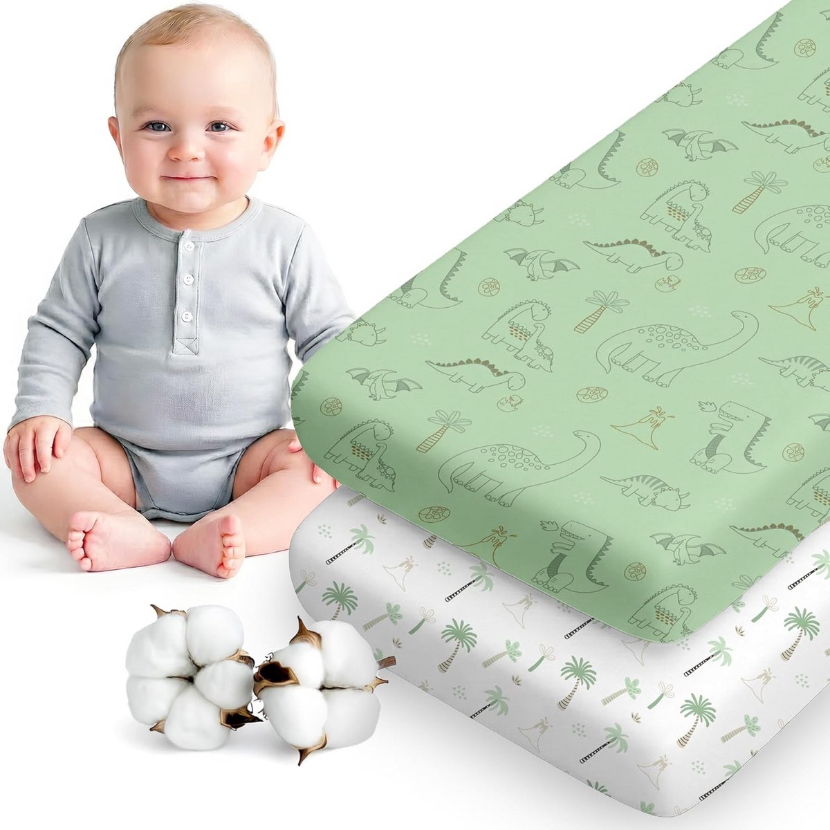 Set van 2 Jersey Hoeslakens voor Co-Sleeper en Wiegen 50x83 cm – 100% Ademend Katoen