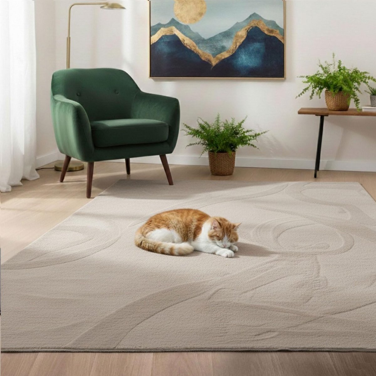 Woonkamer Tapijt Beige 80x140 cm Laagpolig Wasbaar Geschikt voor Vloerverwarming