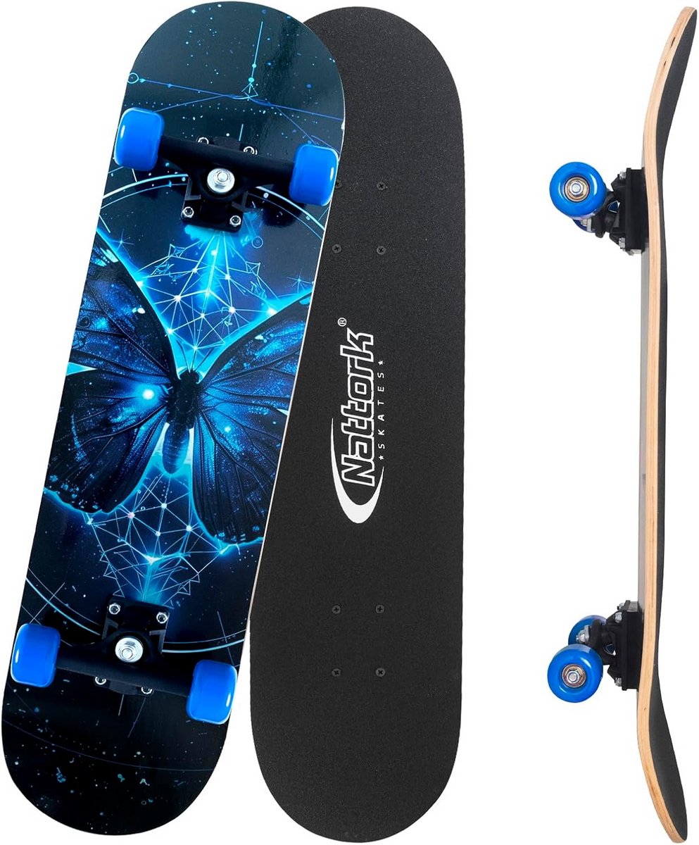 Compleet Skateboard 31 Inch voor Beginners en Gevorderden Trick en Cruising Board Blauw